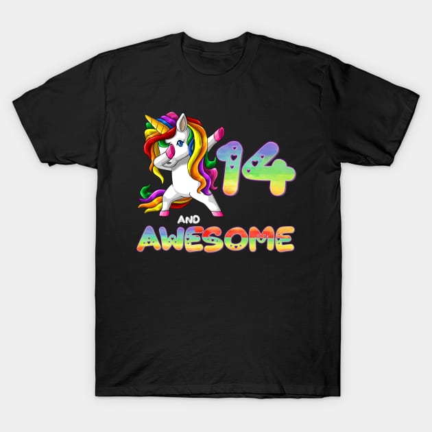 Dabbing Unicorn 14 and Awesome Teenager - Unicorn 14 Year Old Gift idea For Birthday Christmas T-Shirt by giftideas